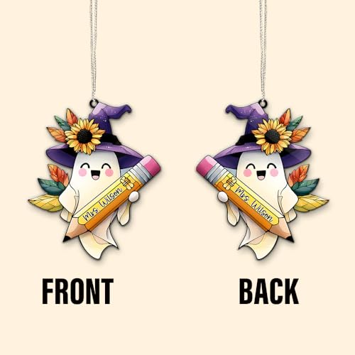 Customizable Ghost-Themed Acrylic Suncatcher - Personalized Teacher Fall Decor and Halloween Door Sign - Image 9