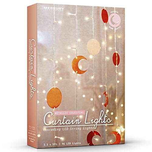 Merkury Innovations Curtain Lights, Cascading Battery-Operated LED Lighted Backdrop Curtain for Bedroom, Wedding, Decoration, or Christmas, Indoor/Outdoor use (Metallic Celestial, Warm White) - Thumbnail 3