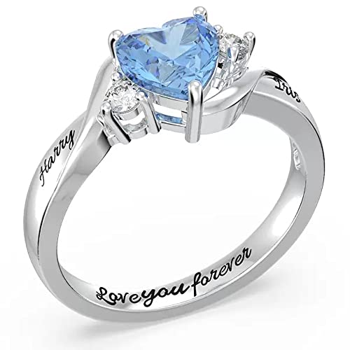 Custom Heart Birthstone Promise Ring Personalized Sterling Silver Engagement & Bridal Band