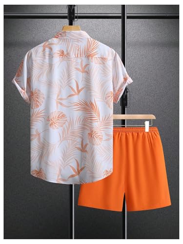 WDIRARA Men's Hawaiian Matching Set Beach 2 Piece Outfits Shirts and Shorts