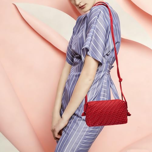 Image of Woven Crossbody Bag for Women,Small Handbag Cute Purse Vegan Leather Handmade Shoulderbag, Summer Tote Bag with Strap