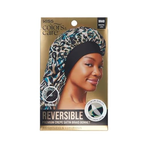 KISS COLORS & CARE Reversible Hair Bonnet for Braids - Exotic Leopard, Luxurious Satin & Breathable Material for Hair Protection from Dryness, Friction & Split Ends Overnight - for All Hair Types