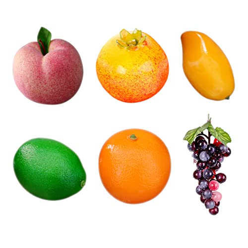Ricytnig Artificial Fruits Fake Apples Lifelike Simulation Lemon Fake Grapes Artificial Plastic Peach Mixed Fruit Model For Table Ornament Theme Party Display(6 Kinds Fruits) #TOP15