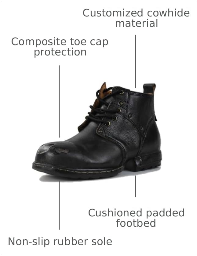 Image of OSSTONE Moto Boots for Men Fashion lace-up Leather Chukka Boots Casual Shoes Metal Cleats OS-6015-3-A-US-R Metal Black