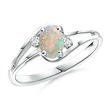 Mit Echtheitszertifikat. Angara.com - 14 Kt Weißgold Ovalschliff  Diamant Opale 