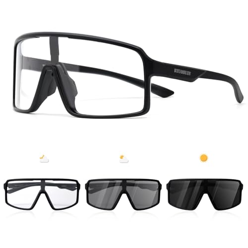 RTUOHUIN Fahrradbrille Selbsttönend für Herren Damen Photochromatische Sport Sonnenbrille UV400 Schutz Klar Rennrad Brille TR90 Rahmen Schnelle Radfahren für Radsport,Laufen,Outdoor-Sport