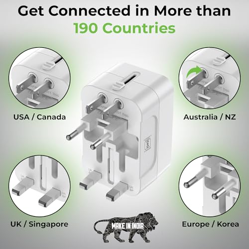 Image of UltraProlink International All in One Universal Travel Adapter|20W Charger|USB-A + Type C Port|PD3.0 Support|1500W|for Mobile,Tablets,Cameras|UM1341|Travel Mate|White
