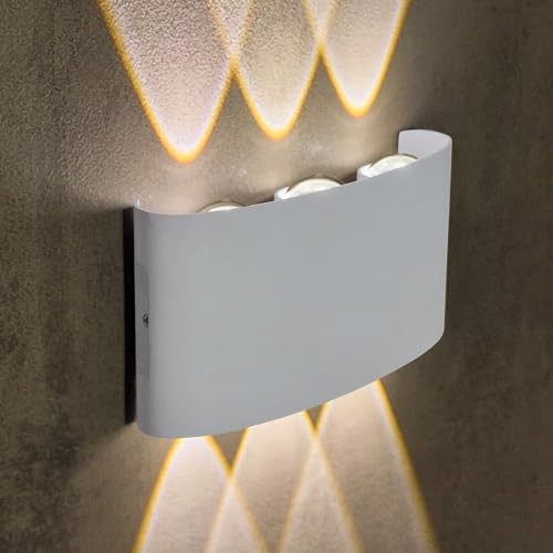 MAKA Applique LED da Parete Interno ed Esterno Moderno 16 Watt 1600 Lumen IP65, Applique Bianco Camera da Letto Bagno Soggiorno Giardino, Luce Calda 3000K Muro Alluminio, 220V