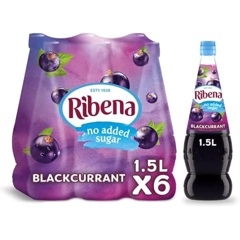Ribena Blackcurrant Concentrate Cordial - No Added Sugar - 6 Bottles x 1.5L - Contains Real Fruit Juice - No Artificial Colours or Flavourings - Dilute with Water - Made with British Blackcurrants Cover