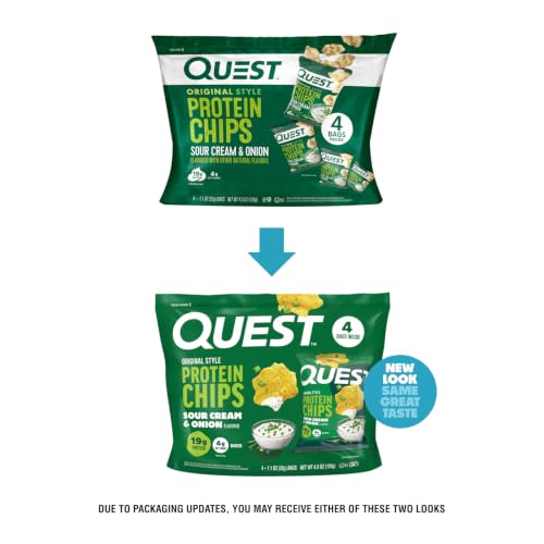 Image of Quest Nutrition Sour Cream & Onion Protein Chips, 19g Protein, 4g Net Carbs, Low Carb, Gluten Free, 1.1 oz, 4 count