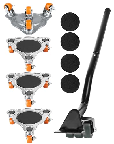 Kit de Leve Meuble Deplace Meuble Lourd sans Effort roulettes pour Meubles avec 4 Roue Rotative à 360° et Fonction Parking Capacité Maximale 400 kg pour Réfrigérateurs, Laver, Canapés