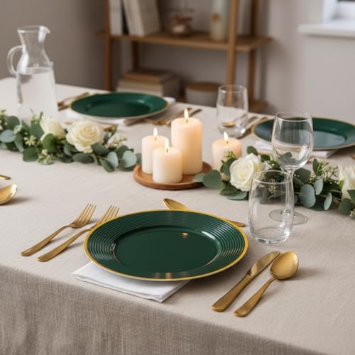Liacere 100PCS Green Plastic Plates - Heavy Duty Disposable Plates - Green and Gold Plate 100PCS Dinner/Dessert Plate for Party & Christmas & New Year’s St. & Patrick's Day — view 2