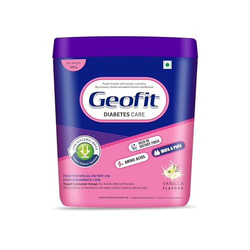 Image of Geofit Diabetic Protein Powder - Vanilla Flavour, 250g Each (Pack of 2) | Supports Gut Health, Digestion & Sugar Management | No Added Sugar | Rich in Fiber, Amino Acids & Antioxidants | For Men & Women