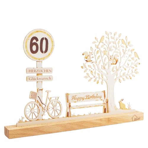 Imagen de BlueXP Regalo 60 Cumpleanos Hombre Mujer Decoracion 60 Anos Arbol Vida Madera Happy Birthday Porta Dinero Idea Regalo Original Padres Amigos Companeros Decoracion Hogar Mesa Elegante Duradera