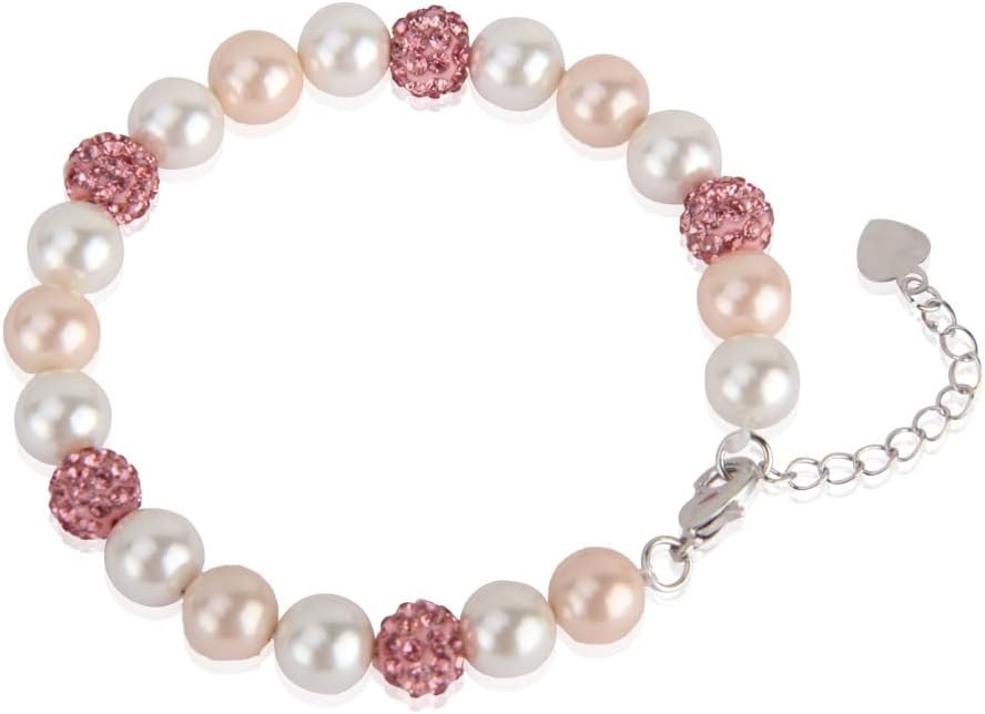 8mm White Pink Shell Pearl Crystal Strand Colorful Handmade Bracelets for Women
