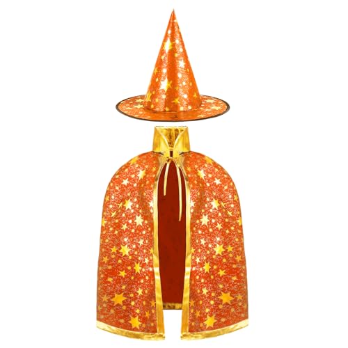 AYBUY Capa de feiticeiro de Halloween para crianças, capa de mago com chapéu de festa disfarce, capa de mago com chapéu, capa e chapéu feiticeiro para criança, para Halloween, Cosplay, Carnaval