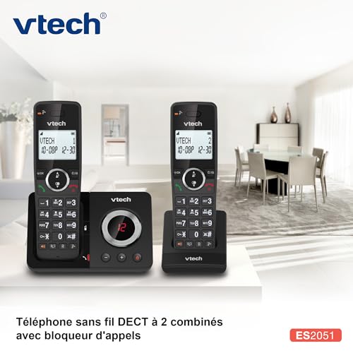 VTech Digitales Schnurlostelefon ES2051, doppelter Anrufbeantworter, Blocker für unerwünschte Anrufe