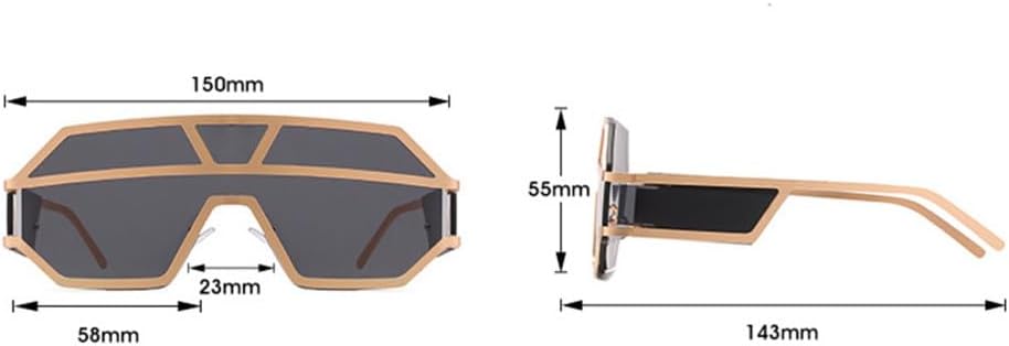 Stylish Personality Alloy Rimless Sunglasses Women Oversized One Piece Glasses Men Shades Retro Eyeglass (C3gold-brown,One Size)