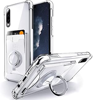 SHIELDS UP Designed for Huawei P30 Case, Huawei P30 Minimalist Wallet Case with Ring Kickstand and Card Holder, Transparent Slim Shockproof TPU Bumper Cover for Huawei P30 - Clear