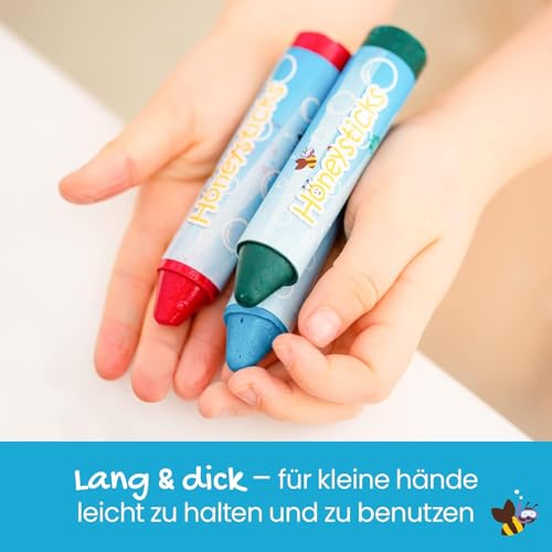 Honeysticks Badestifte für Kleinkinder & Kinder - handgefertigt aus natürlichem Bienenwachs für ungiftigen Spaß in der Badewanne - parfümfrei, Nicht reizendes Badespielzeug-leuchtende Farben-7er Pack