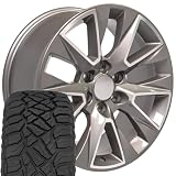 OE Wheels CV26 20 Inch Rims and Tires Fit Silverado 1500 LTZ Style 6x139.7 20x9 Gloss Silver Machined - Hollander 5919 - TerraMax RT 275/55-20 (Set of 4)