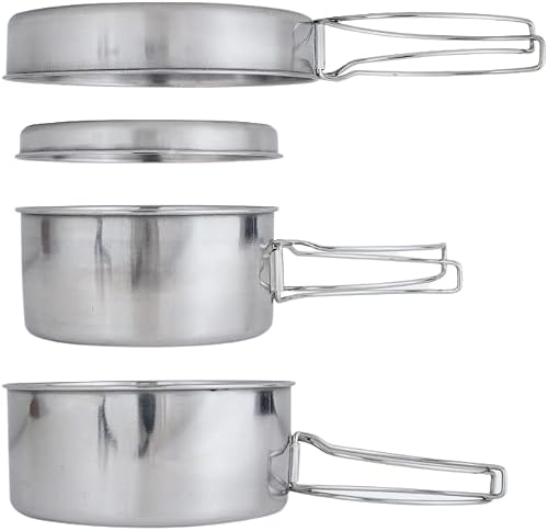 BeGrit Backpacking Camping Cookware Mini Picnic Camping Cooking Mess Kit with Pot and Pan Set for Hiking 4pcs Set