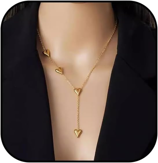 NIQIPOK Gold Heart Necklace for Women Dainty Gold Heart Pendant Necklace Gold Long Heart Necklace Tassels Necklace Gold Charm Necklace Holiday Jewelry