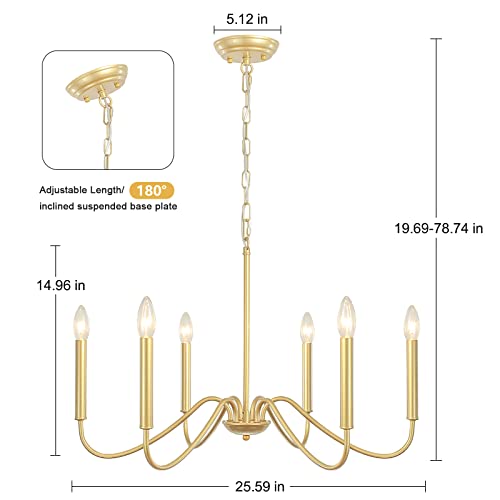 Qarehl Gold Dining Chandelier Modern Farmhouse 6 Light Gold Light Fixture Industrial Candlestick Pendant Lighting Rustic Hanging Lamp For Kitchen Island Living Room Hallway Entryway Foyer thumb #2