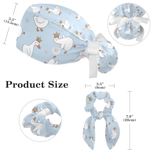 Image of Butterfly Scrub Cap Women with Ponytail & Buttons Adjustable Surgical Nurse Hat with Cotton Sweatband for Long Hair