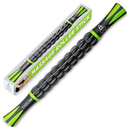 Rodillo muscular – Negro verde – Herramienta de masaje corporal con 9 rodillos y mangos antideslizantes para masaje de tejido profundo y máxima recuperación muscular – por Cozlow