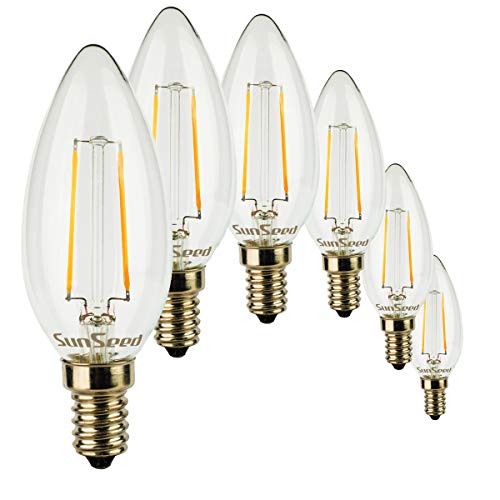 SUNSEED 6 X E14 3W (Equivalent to 32W) Sapphire Filament LED Candle Light Bulb C35 Warm White 2700K, Pack of 06 - Warm White 2700k