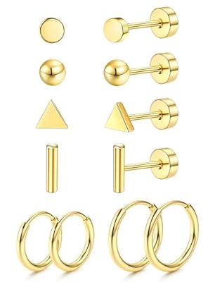 JeweBella 6 Pares Pequeños Pendientes Titanio G23 para Mujeres y Hombres Hipoalergénicos Pendientes de Aro con Cartílago y Espalda Plana Juego de Helix Piercing | Ya disponible en tu tienda friki favorita! En mundofriki.es!