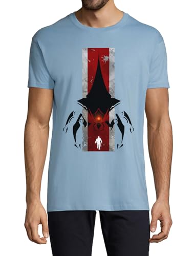 T-Shirt Homme Bleu Clair en Coton Alien Art Crew Neck