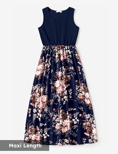 Image of PATPAT Family Matching Outfits Mommy and Me Dresses Tropical Boho Floral Tank Maxi Dresses and T-Shirts Matching Sets