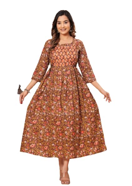 STYLE HEAVEN Cotton Printed Maternity Gown/Feeding Gown/Side Zip Gown
