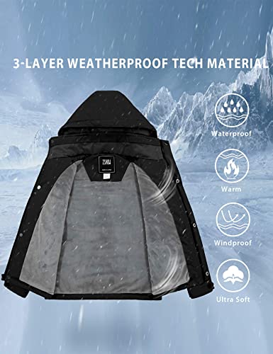 Zshow Boy's Winter Coat Windbproof Waterproof Ski Jacket Hooded Fleece Snow Parka(Black,10-12) #TOP2