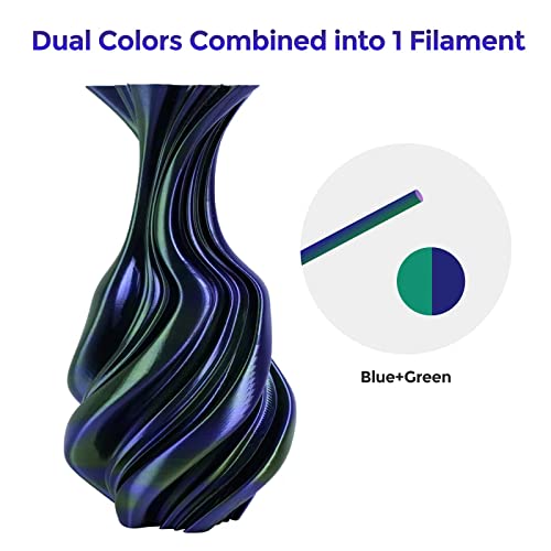 Flashforge Silk Dual Color Filament, Blue+Green 2 In 1 Coextrusion Silk Pla Filament 1.75Mm, 3D Printer Filament Color Change 1Kg(2.2Lbs) Spool-Dimensional Accuracy +/- 0.02Mm #TOP2