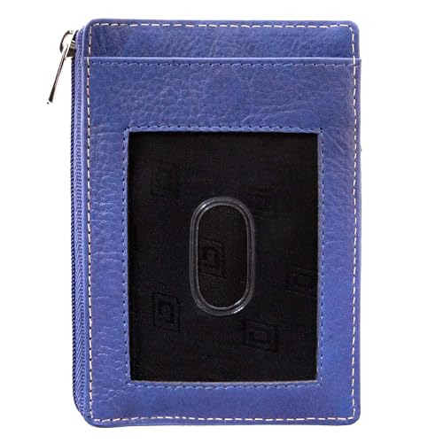 Image of ID STRONGHOLD RFID Front Pocket Wallet Mini Minimalist Wallet Slim Wallet Genuine Leather with Zipper , Royal Blue , Small