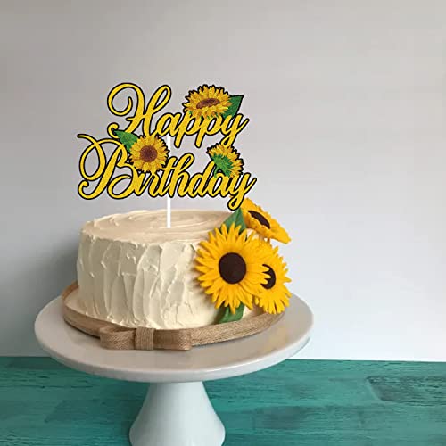 Sunflower Happy Birthday Cake Topper Gold Glitter Summer Theme Kids Boy Girl Birthday Party Supplies Decor #TOP3