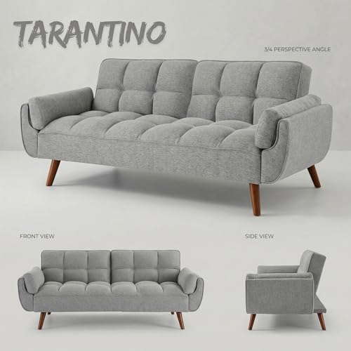 Image of Tarantino 3-Seater Convertible Sofa Cum Bed | Modern Tufted Upholstered Folding Sleeper Sofa for Living Room | High-Density Foam Comfort | Space Saving Couch Bed for Home (Light Grey)