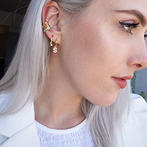 18K Gold Plated Non Pierced Gold Ear Cuff Set Of Two - Opal Band And Criss Cross Ear Cuff No Piercing #TOP1