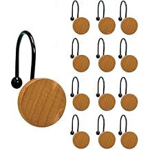 Rustic Round Wood Shower Curtain Hooks Set of 12 Modern Decorative Shower Rings with Metal Hooks for a Stylish and Durable Bathroom Upgrade Black