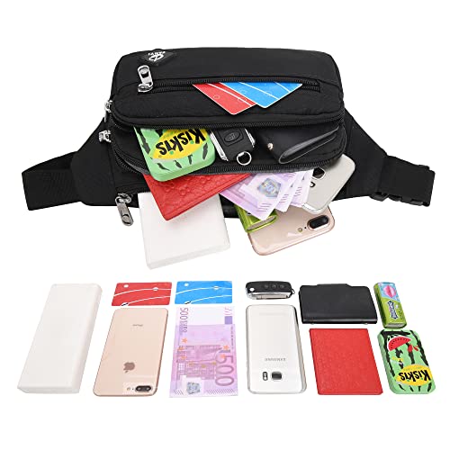 IHIGOGOFA Bauchtasche Gürteltasche Hüfttasche mit Einem 60 cm Verlängerten Gürtel Unisex Modern Umhängetaschen Handytasche für Outdoor Reise Wandern Hundetraining Damen und Herren Schwarz
