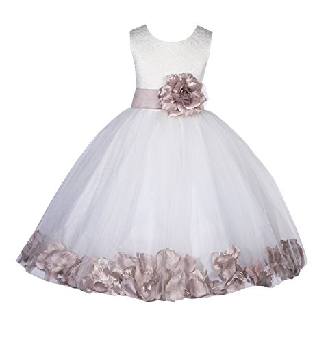 Lace Top Tulle Floral Petals Ivory Flower Girl Dress Mini Bride Dresses 165T 2