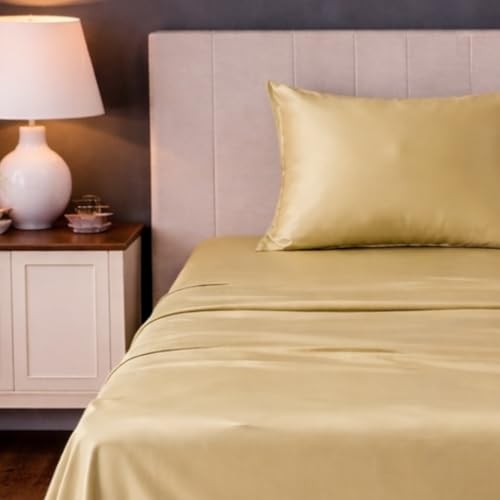 Image of LANE LINEN 100% Cotton Satin Fantasy Bedsheet Double Size - Cocoon