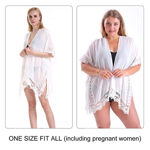 Women White Lace Beach Cover Up – Summer Kimono Coverups Sleeveless/Bikini Swimsuit Swimwear Cardigan - Thumbnail 5