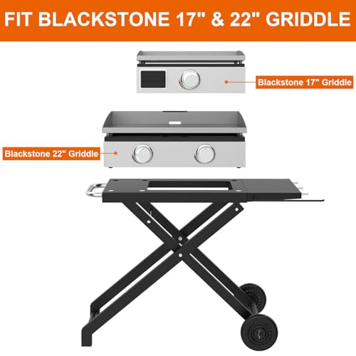Image of Griddle Stand for Blackstone 22 17 Inch Tabletop Grill, Heavy-Duty Foldable Griddle Table with Wheels, Griddle Trolley Dining Table Cart, Grill Replacement Part for Outdoor Camping BBQ Tailgating