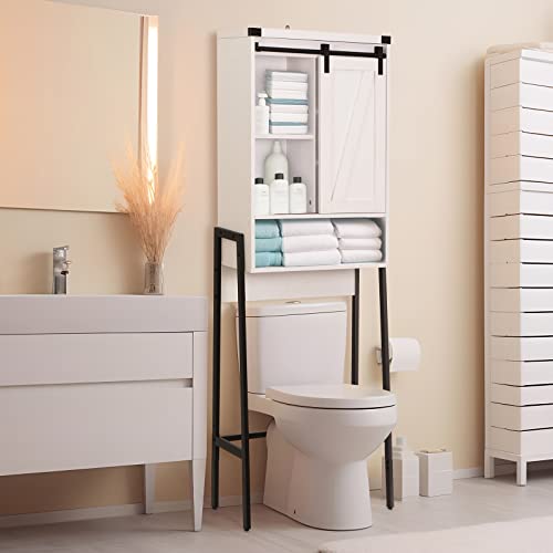 Homajor Over The Toilet Storage Cabinet,Over Toilet Bathroom Organizer,Above Toilet Storage Cabinet,Bathroom Storage Cabinet Over Toilet,With Adjustable Shelf,Sliding Door(White) #TOP16