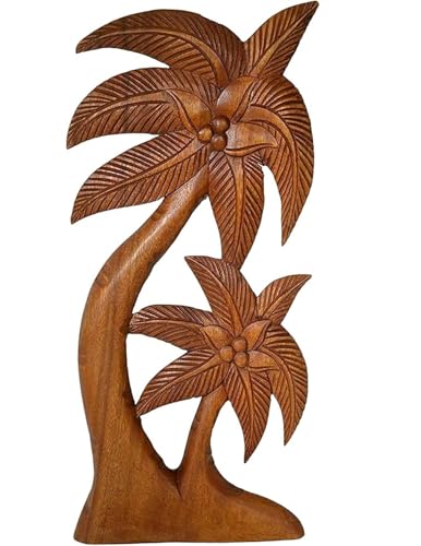 WorldBazzar Beautiful Mahogany Wood Palm Tree with Coconuts Tropical Island Wall Art