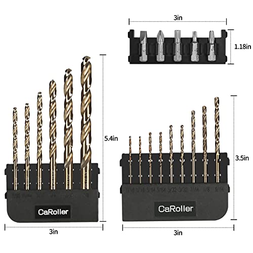Caroller Drill Bit Set - M35 Cobalt Drill Bit - 15 Pcs High Speed Steel Twist Jobber Length Drill Set 1/16"-3/8" For Hardened Metal, Stainless Steel, Cast Iron, Wood And Plastic With Round Shank #TOP6
